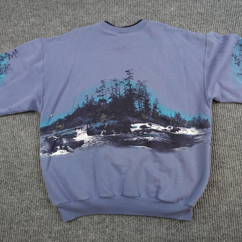 Vintage Bald Eagle Wrap Around Sweatshirt Mens Large Blue Fleece AOP - Picture 8 of 12